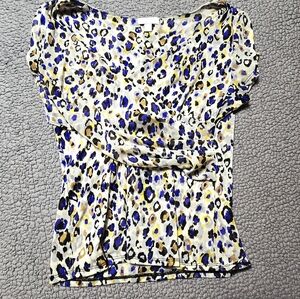 Charter Club Blue and Tan Wrap Blouse SIZE PL 100% Nylon (P\L)